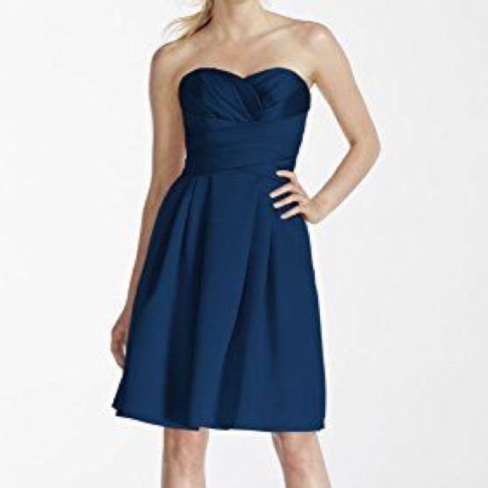 David’s Bridal strapless satan dress